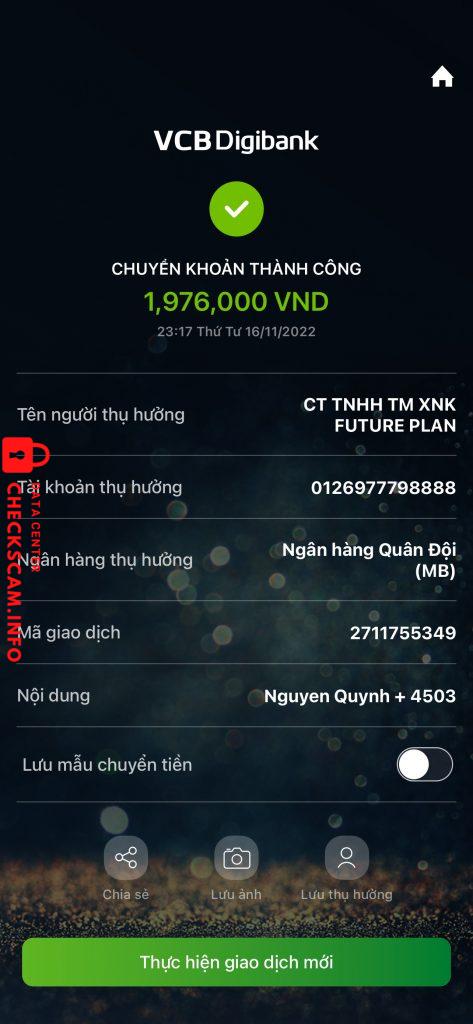 対する証拠 CTY TNHH TM XNK FUTURE PLAN