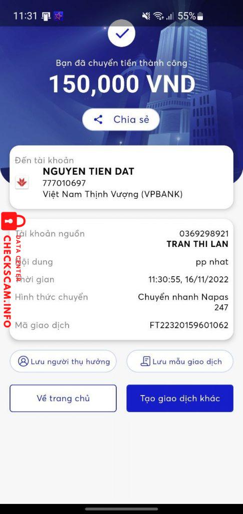 対する証拠 NGUYEN TIEN DAT