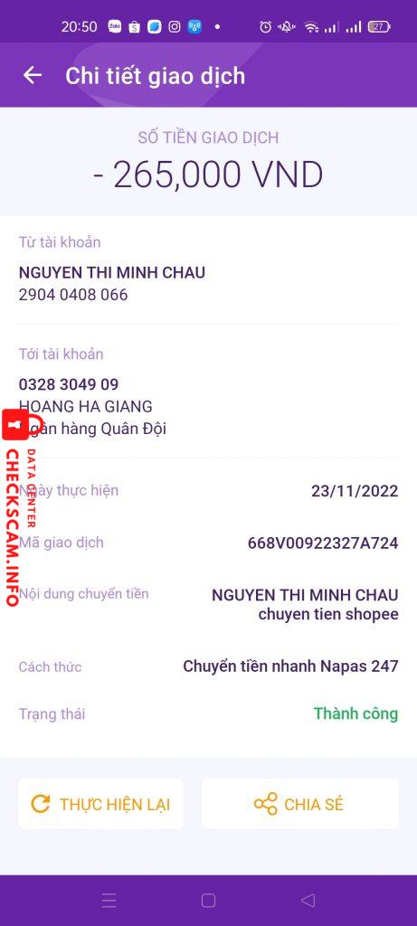 対する証拠 Hoàng Hà Giang