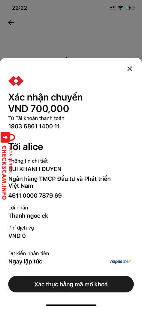 対する証拠 Bùi Khánh Duyên