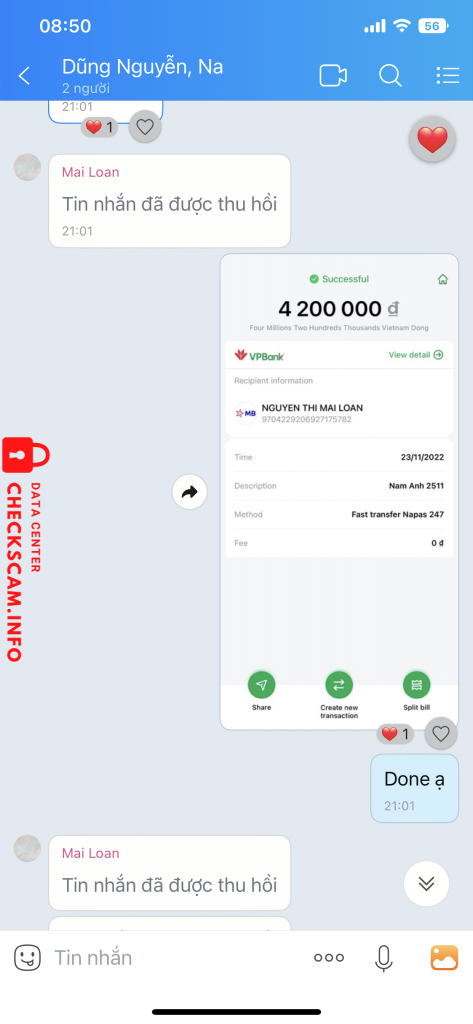 対する証拠 Nguyễn Thị Mai Loan