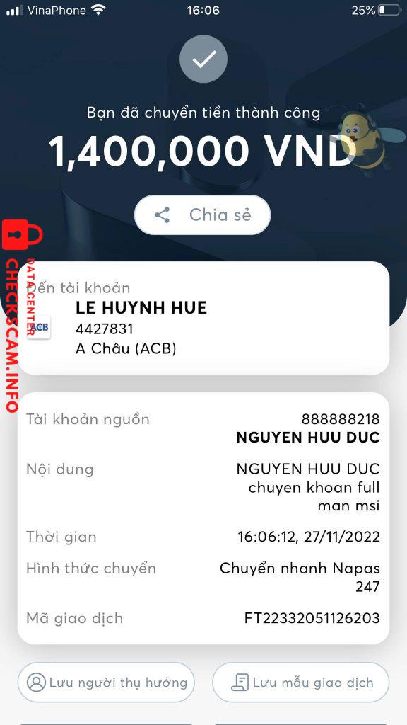 対する証拠 Le Huynh Hue
