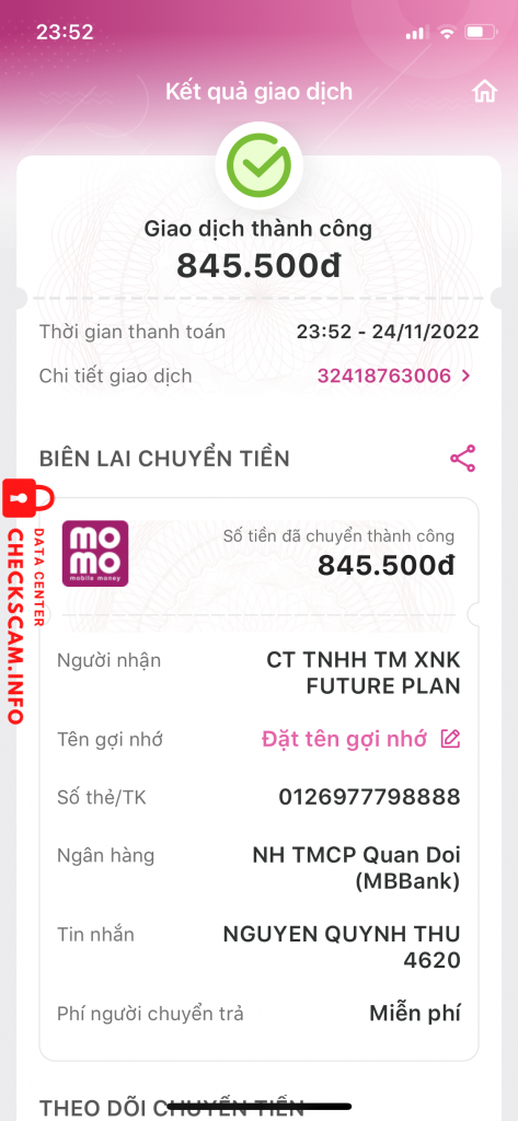 対する証拠 CTY TNHH TM XNK FUTURE PLAN