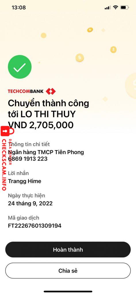 対する証拠 Lô Thị Thuỷ