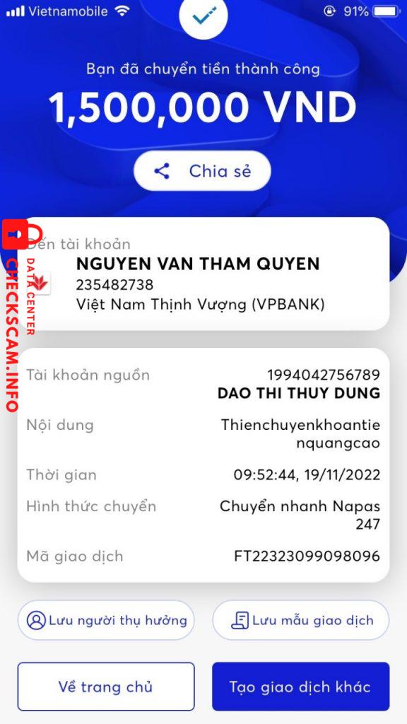 対する証拠 NGUYEN VAN THAM QUYEN