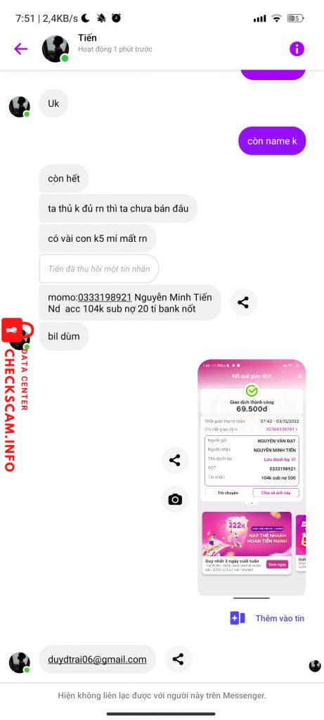 Αποδεικτικά στοιχεία κατά Nguyễn Minh Tiến