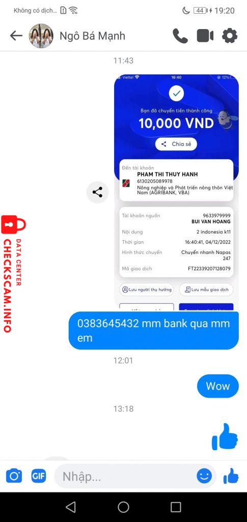 Bằng chứng chống lại Phạm Thị Thúy Hạnh