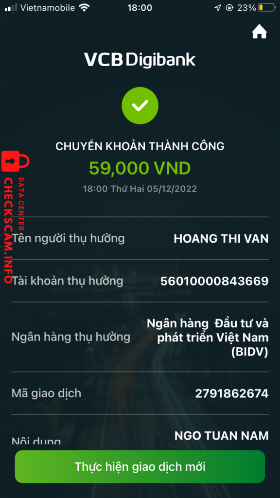 Bằng chứng chống lại HOANG THI VAN