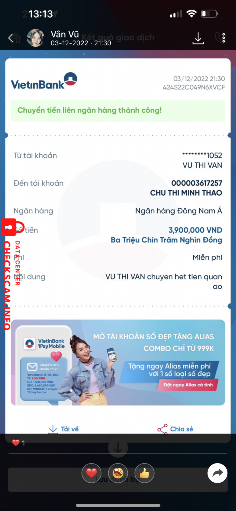 Αποδεικτικά στοιχεία κατά CHU THI MINH THAO