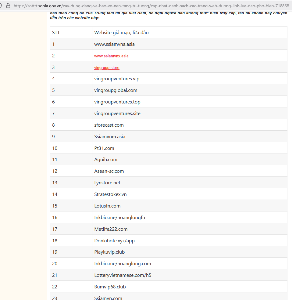 Evidence against http://vingroupventures.vip/