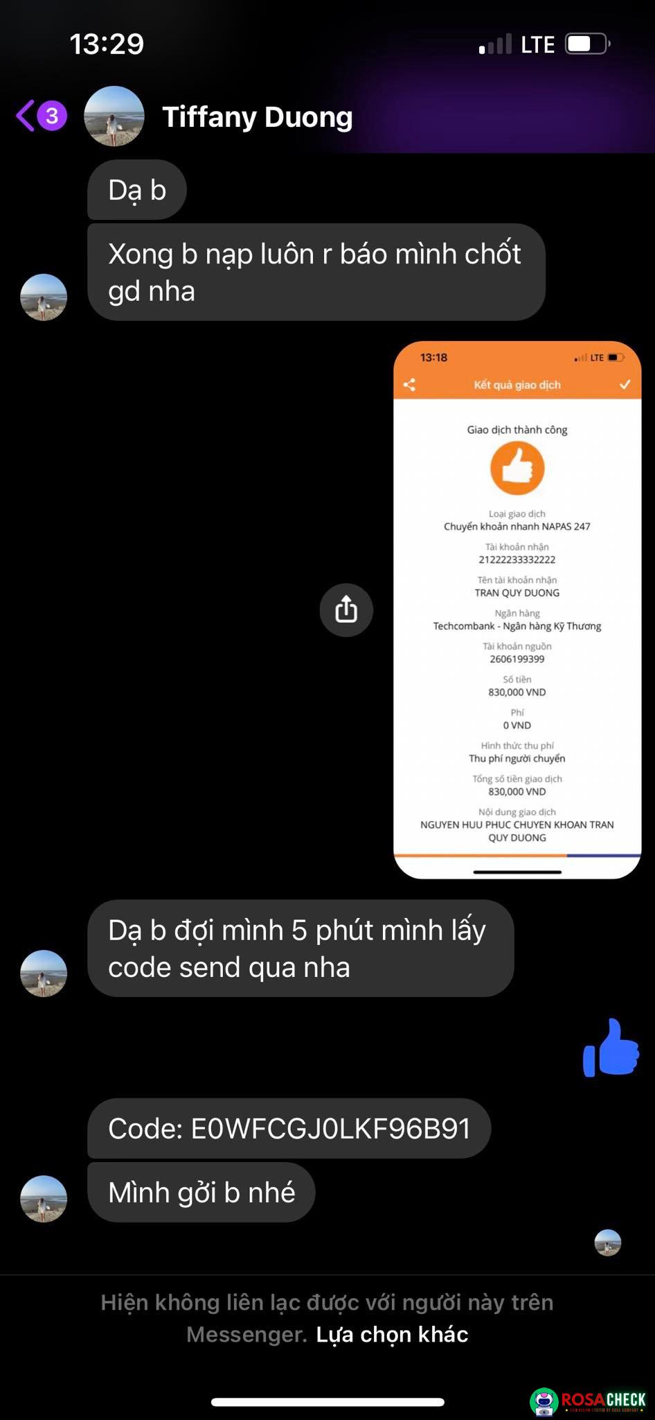 Evidence against TRAN QUY DUONG