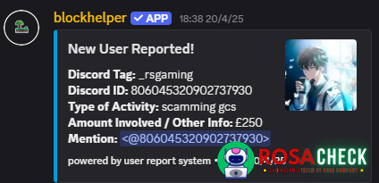 Evidence against _rsgaming