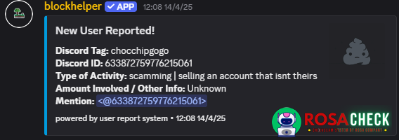 Evidence against chocchipgogo