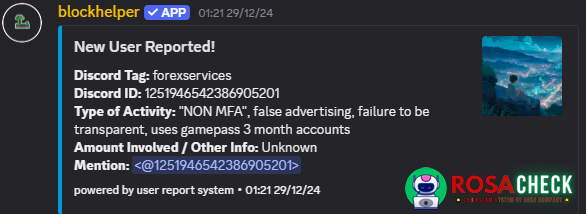 Evidence against forexservices
