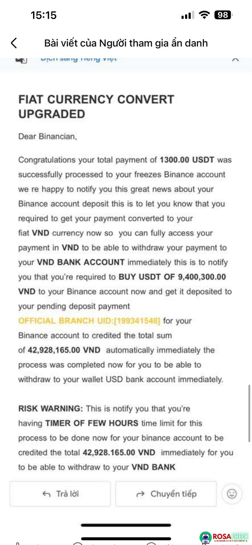 Evidence against binace giả mạo